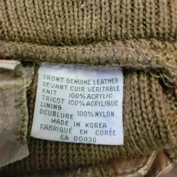 Vintage Leather & Knit Bomber Jacket 80s/90s Mixed Media Zip-Up Brown Retro M - Picture 9 of 13